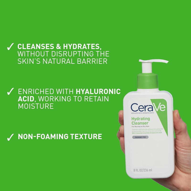 CeraVe Hydrating Cleanser for Normal to Dry Skin with Hyaluronic Acid and 3 Essential Ceramides Greenwize
