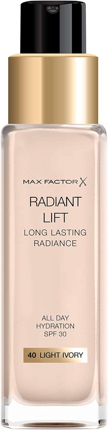 Max Factor Radiant Lift Liquid Pump Medium to Full Coverage Radiant Finish Foundation with SPF30 and Hyaluronic Acid, 040 Light Ivory, Light Skin Tone, 30ml Greenwize