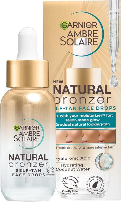 Garnier Ambre Solaire Natural Bronzer Self Tan Drops for Face, with Hyaluronic Acid & Coconut Water, Gradual & Natural Looking Tan, Vegan Formula 30ml Greenwize