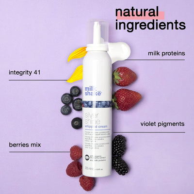 milk_shake | Silver Shine Whipped Cream 200 ml, Specific Anti-Yellow Leave-In Conditioning Foam for Blond or Grey Hair, with Violet Pigment, Made in Italy Greenwize