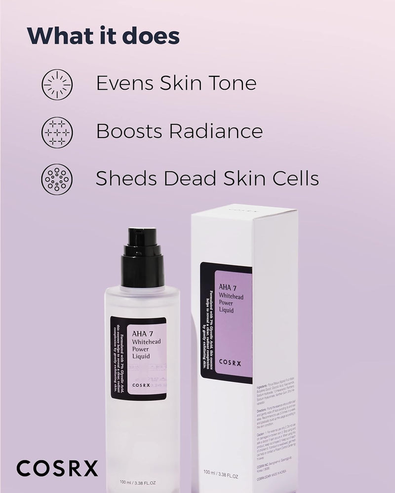 COSRX AHA 7 Whitehead Power Liquid 3.38 fl.oz / 100ml | Glycolic acid 7% Dark Spot Remover | Korean Skin Care, Animal Testing Free, Paraben Free COSRX Store