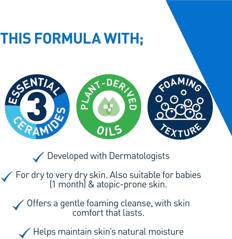 CeraVe Hydrating Foaming Oil Cleanser for Normal to Very Dry Skin with Squalane, Triglyceride and 3 Essential Ceramides, For Face and Body CeraVe