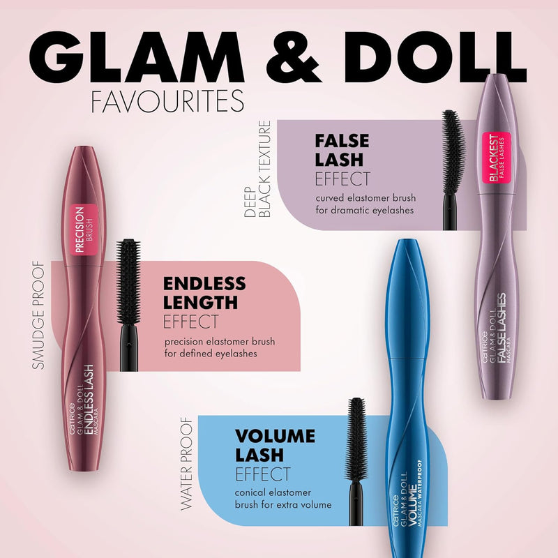 Catrice Glam&Doll False Lashes Mascara, No. 010, Black, Volumizing, False Eyelash Effect, Defining, Matt, Vegan, No Microplastic Particles, Nanoparticles Free, No Perfume, Pack of 1 (9.5 ml) CATRICE