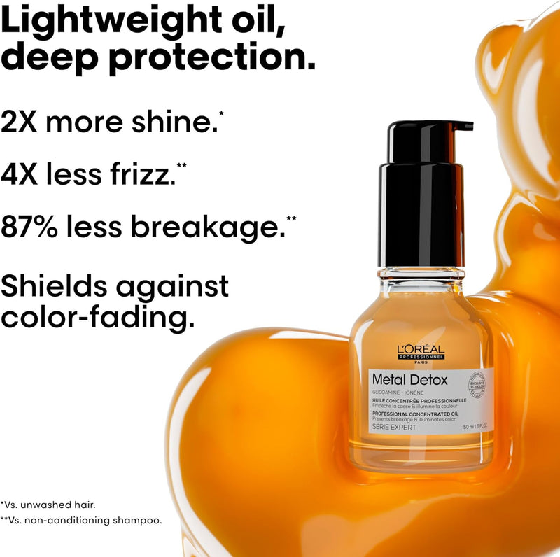 L’Oréal Professionnel Metal Detox Concentrated Hair Oil 50ml, prevent breakage & colour fade from hard water, For Shiny Hair, Heat Protection & Anti-humidity & Anti- Frizz Greenwize