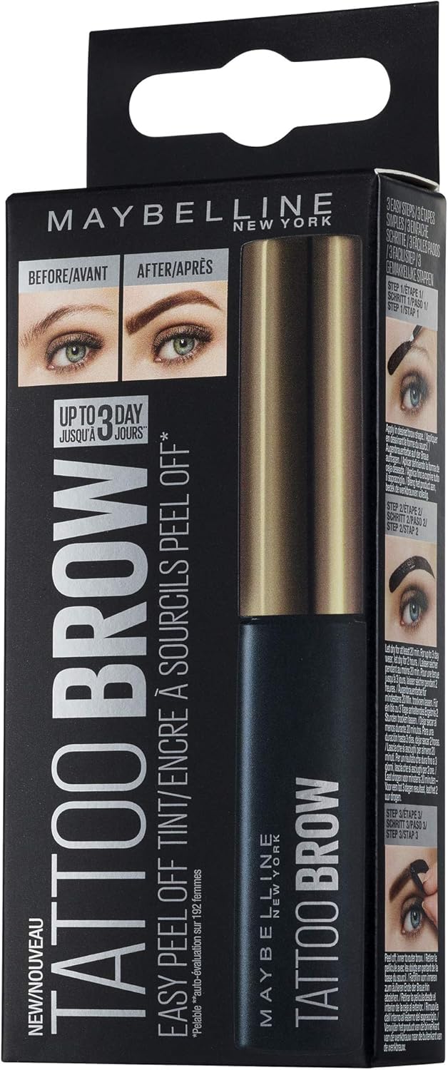 Maybelline New York Tattoo Brow Peel Off Eyebrow Gel Tint, Semi-Permanent Colour, Waterproof, Lasts up to 3 Days, Colour: Medium Brown Greenwize