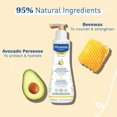 Mustela Nourishing Washing Gel, 300ml – Gentle Cleanser with Cold Cream for Dry and Sensitive Skin, Soap-Free and Dermatologically Tested Greenwize