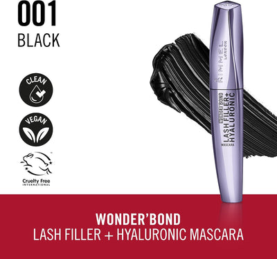 Rimmel Wonder'Bond Lash Filler + Hyaluronic Mascara, 001 Black, Bold Volume, Ultra Curved Brush Design, Long Lasting, Clump-Free, Smudge Proof, Comfortable All Day Wear, Cruelty Free, 11ml Rimmel