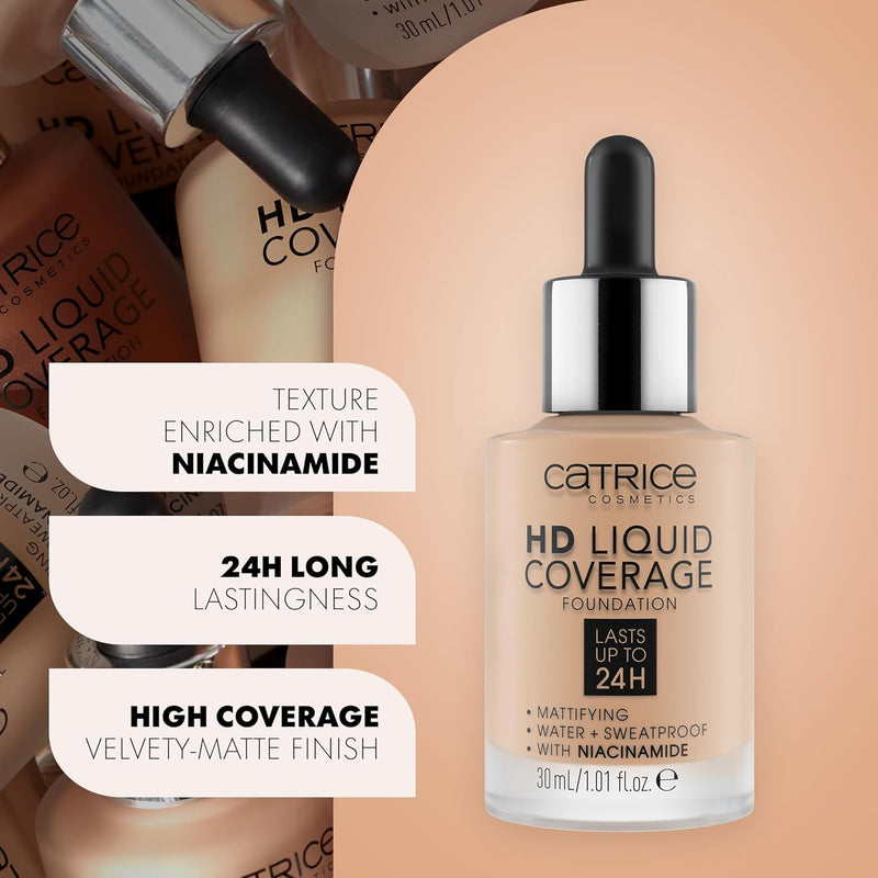 Catrice HD Liquid Coverage Foundation, Make-Up, Waterproof Liquid with Pipette, Face Make-Up, 30 ml, No. 040 Warm Beige Greenwize
