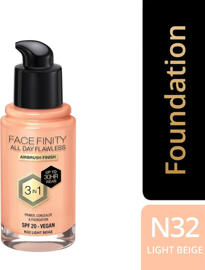 Max Factor Facefinity 3-in-1 All Day Flawless Liquid Foundation, SPF 20 - 32 Light Beige, 30 ml Max Factor