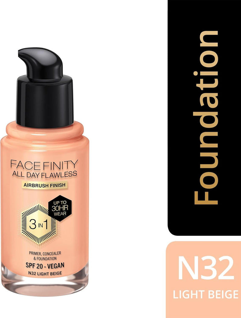 Max Factor Facefinity 3-in-1 All Day Flawless Liquid Foundation, SPF 20 - 32 Light Beige, 30 ml Max Factor