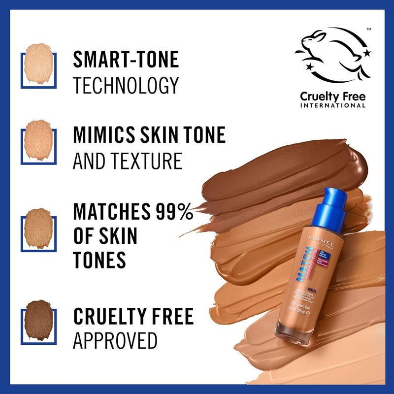Rimmel Match Perfection Foundation 100 Ivory, Medium Coverage, 24hr Hydration, No Caking or Creasing, Lightweight, Reduces Imperfections, Invisible Coverage, SPF20, Cruelty Free Rimmel