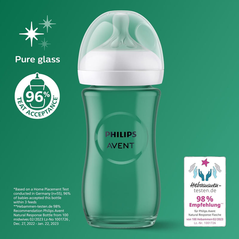 Philips Avent Glass Baby Bottle Newborn Gift Set - 3 Baby Milk Bottles, Ultra-Soft Pacifier for Babies Aged 0-6 Months+ (Model SCD878/11) Philips Avent