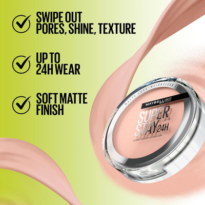 Maybelline Powder Foundation, Long-lasting 24H Wear, Medium to Full Coverage, Transfer, Water & Sweat Resistant, SuperStay 24H Hybrid Powder Foundation, 40 Greenwize