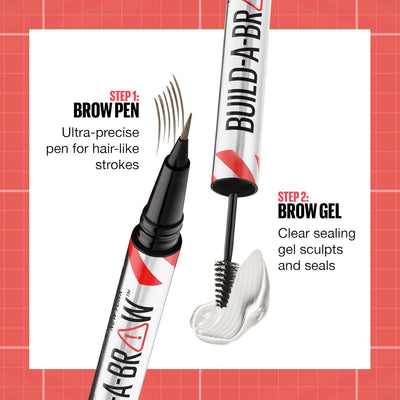 Maybelline New York, Build A Brow: 2 in 1 Brow Pen + Sealing Gel, Real-looking, Fuller Brows, Waterproof, Sweat- & Smudge-resistant, 24H Wear, Vegan Formula, Shade 255: Soft Brown Greenwize