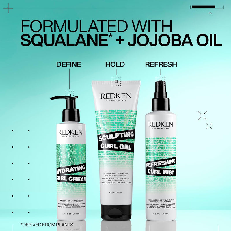 REDKEN Sculpting Curl Gel for Curly & Coily Hair, Up To 72-Hour Strong Holding Gel, With Squalane and Jojoba Oil, Non-Sticky Formulation, 250ml Greenwize