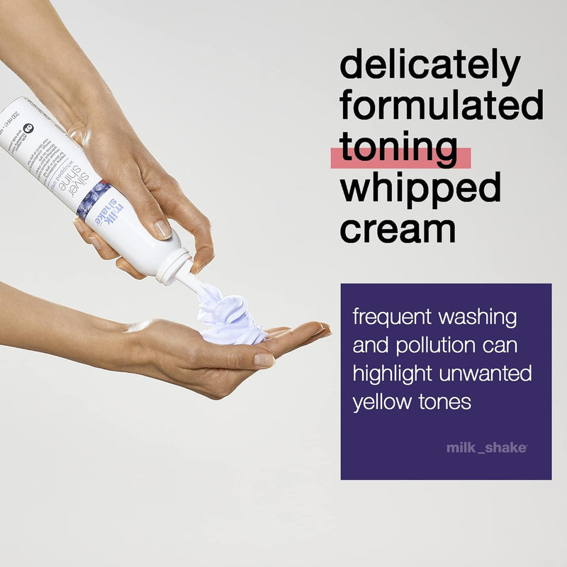 milk_shake | Silver Shine Whipped Cream 200 ml, Specific Anti-Yellow Leave-In Conditioning Foam for Blond or Grey Hair, with Violet Pigment, Made in Italy Greenwize