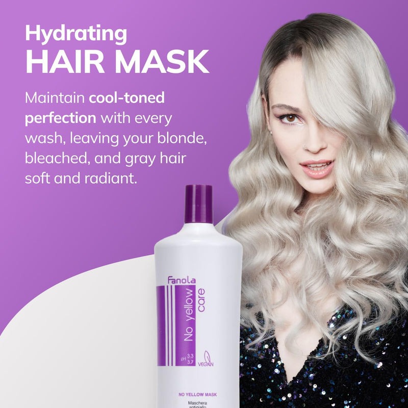 Fanola No Yellow Mask, Anti-Yellow Mask for Healthy and Vital Blonde Hair, Neutralizes Yellow Tones for Pre-Lightened, Highlighted and Grey Hair, 350 Greenwize