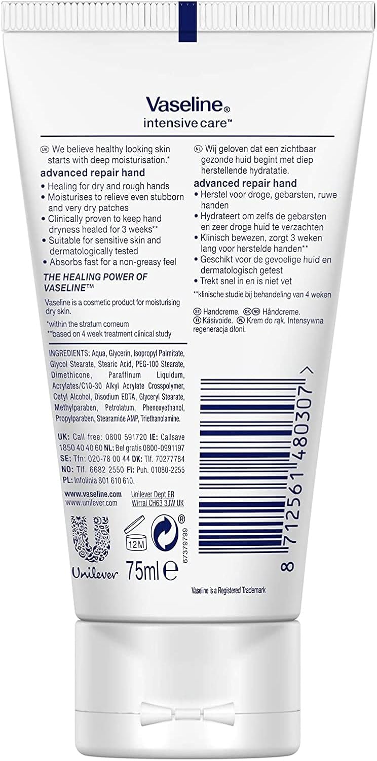 Pack of 2, Vaseline Intensive Care Advanced Repair Hand Cream 75ml Greenwize