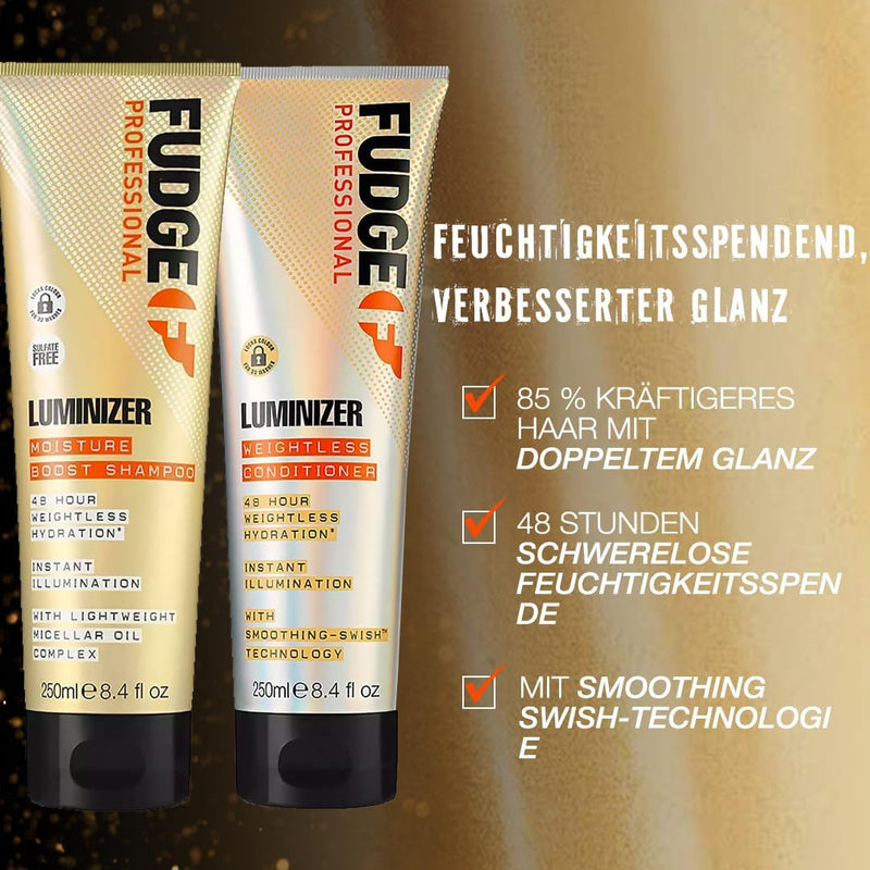 Fudge Professional Luminizer Moisture Boost Shampoo, Locks in Colour, Instant Shine, 48 Hour Hydration, Sulfate Free, 250 ml Greenwize