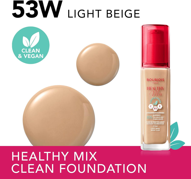 Bourjois - Healthy Mix Clean Foundation, Foundation, Shade 053, Light Beige 30ml Greenwize