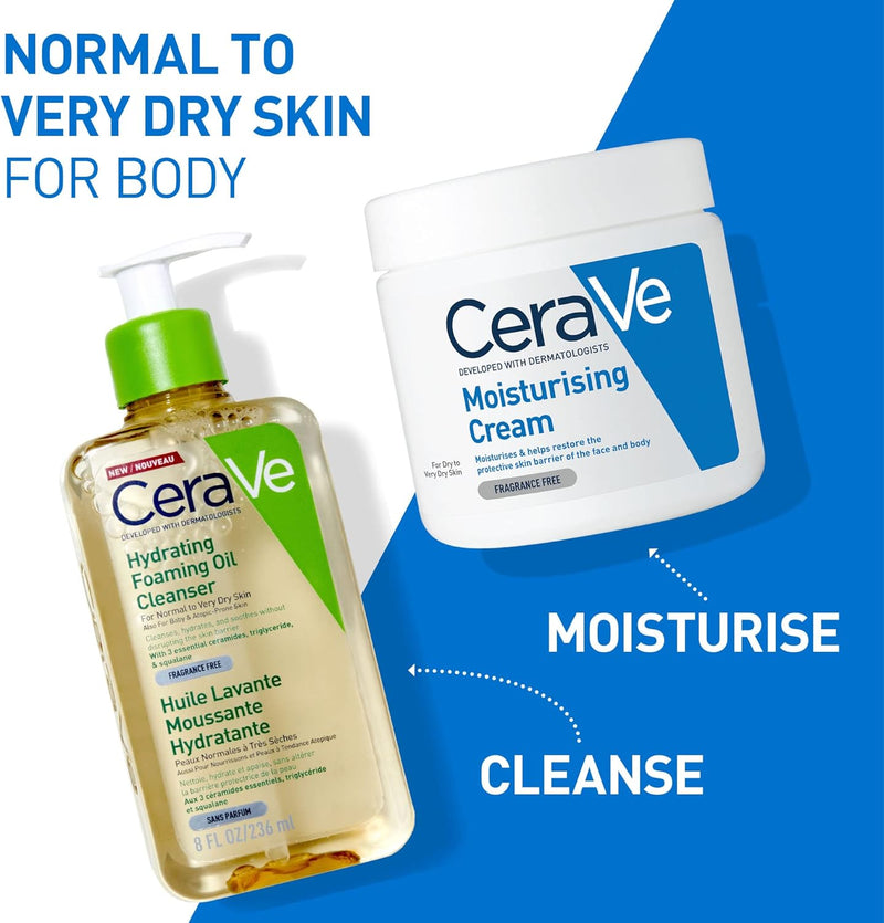 CeraVe Hydrating Foaming Oil Cleanser for Normal to Very Dry Skin with Squalane, Triglyceride and 3 Essential Ceramides, For Face and Body CeraVe