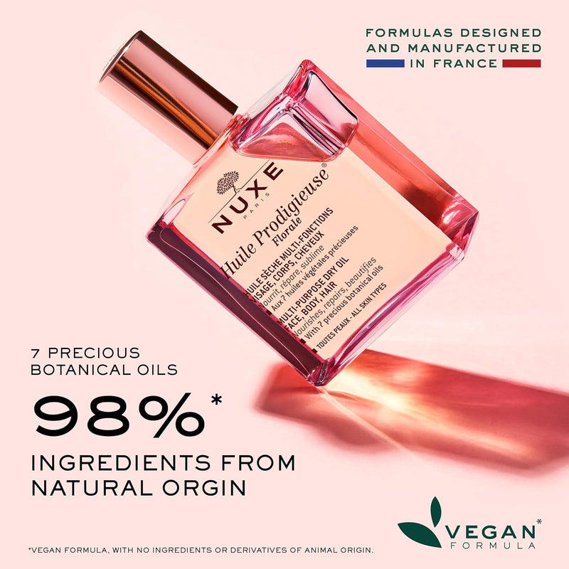 NUXE Huile Prodigieuse Florale Multi-Purpose Dry Oil 100ml, Nourishing Dry Oil, For Face, Body & Hair, With Delicate Floral Scent of Magnolia & White Musks, Vegan Formula Greenwize