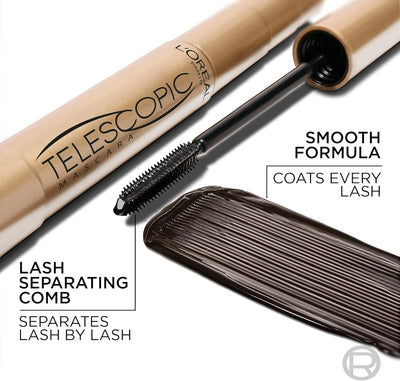 L'Oréal Paris Mascara, Telescopic Original Mascara to Achieve Dramatic Length and Definition, Up to +71 Percent Lengthening Effect, Smudge-Resistant and Long-Wearing Formula for Up to 36H Wear, 8ml ‎L'Oréal