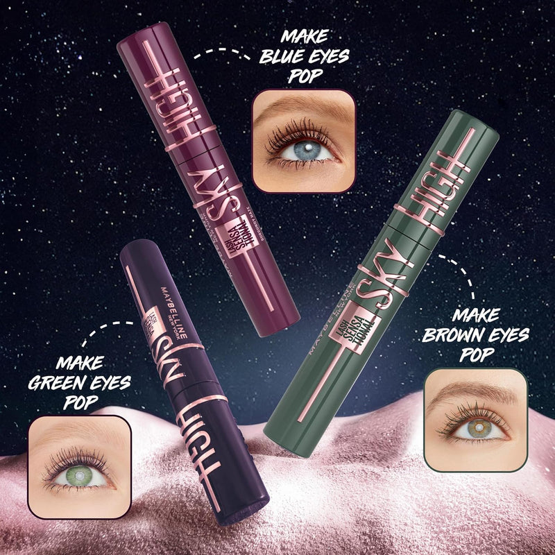 Maybelline Green Mascara, Lash Sensational Sky High Volumizing & Thickening, Eyelash Lengthening, Flake-Free Formula, Washable Coloured Mascara, Full Volume Mascara, Colour: Green Altitude Maybelline