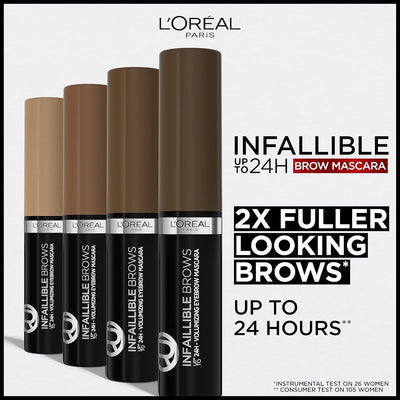 L'Oréal Paris Volumising Brow Mascara, Longwear Brow Gel for Fuller Looking Eyebrows, Up To 24 Hours Wear, Water Resistant, Infallible Brows, 5 ml, Shade: 3.0 Brunette Greenwize