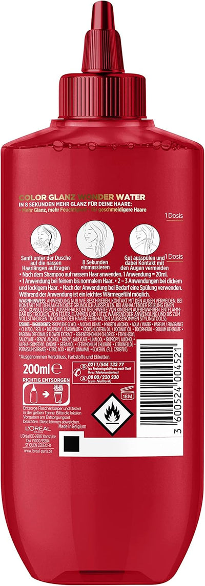 L'Oréal Paris Elvital Hair Treatment for Smooth Hair, with Acidal Care Formula without Reaction Time, Colour Shine 8 Seconds Wonder Water Hair Fluid, 1 x 200 ml L'Oreal Paris