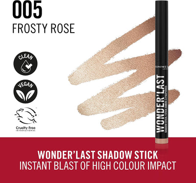 Rimmel Wonder'Last Shadow Stick, 005 Frosty Rose, Easy To Apply, One Swipe Eyeshadow, Lasts All Day, Ultra-Creamy Formula, Buildable, Smudgeproof, Vegan Greenwize
