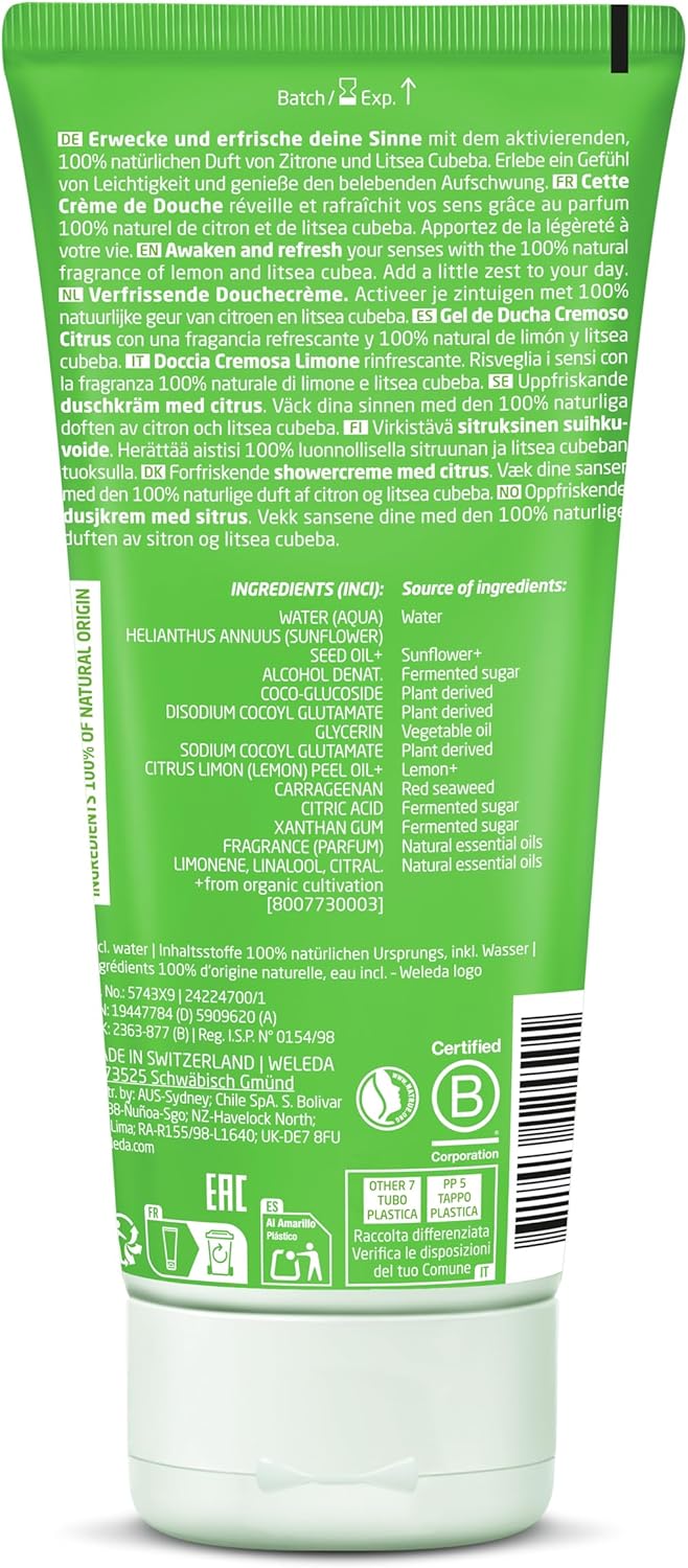 Weleda Shower Gel with Citrus, Creamy Body Wash, For Women & Men, Cleanse & Refresh, Paraben & SLS Free, Certified Natural, Organic, Vegan, 200 ml ‎Weleda