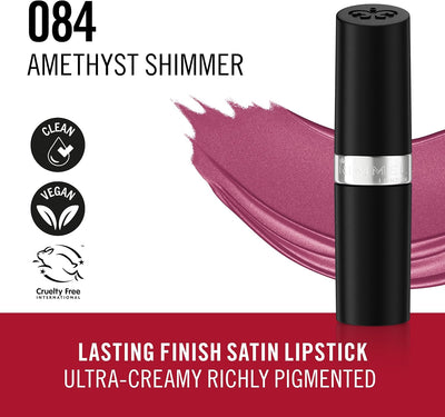 Rimmel Lasting Finish Lipstick 084 Amethyst Shimmer, Creamy Satin Finish, Long Lasting 8 HR Wear, Comfortable Formula, Rich Pigment Rimmel