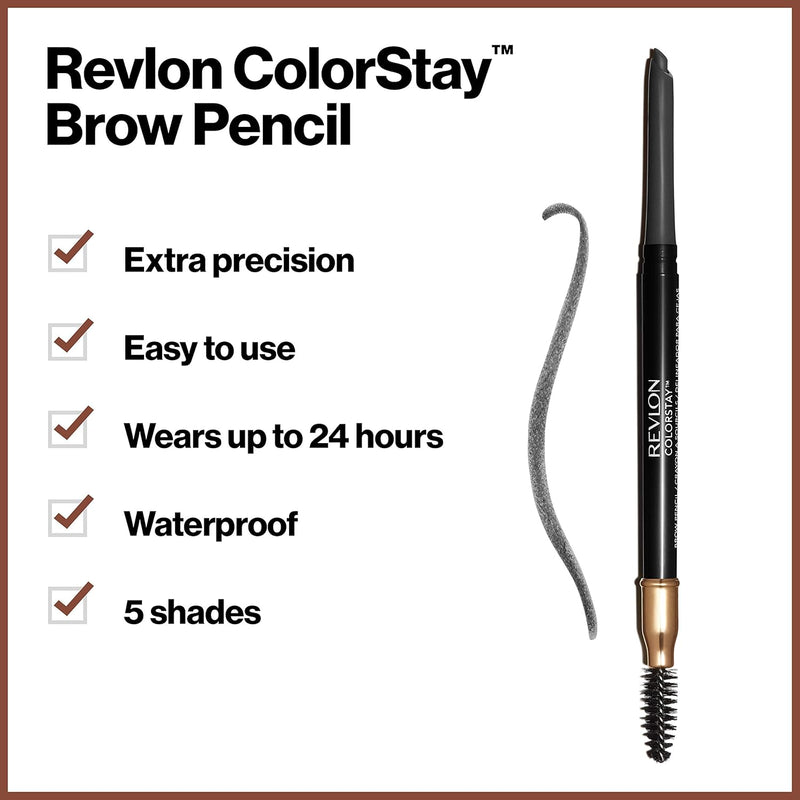 Revlon Colorstay Eyebrow Pencil with Spoolie Brush, Waterproof, Longwearing, Angled Tip Applicator for Perfect Brows, Soft Black (225) Greenwize