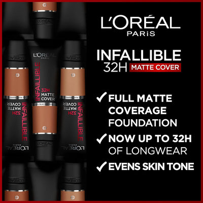 L'Oreal Paris Cover Liquid Foundation, With 4% Niacinamide, Long Lasting, Natural Finish, Available In 20 Shades, Spf 25, Infallible 32H Matte Cover, Shade 135, 30Ml Greenwize