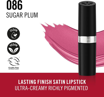 Rimmel Lasting Finish Lipstick 086 Sugar Plum, Creamy Satin Finish, Long Lasting 8 HR Wear, Comfortable Formula, Rich Pigment Greenwize