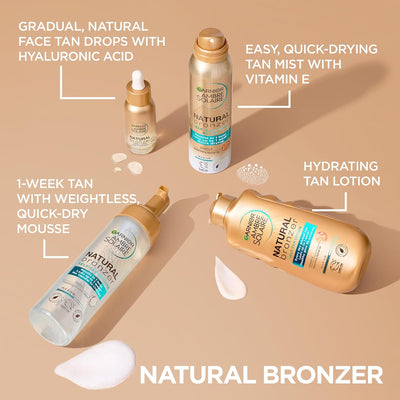 Garnier Ambre Solaire Natural Bronzer Self Tan Drops for Face, with Hyaluronic Acid & Coconut Water, Gradual & Natural Looking Tan, Vegan Formula 30ml Greenwize
