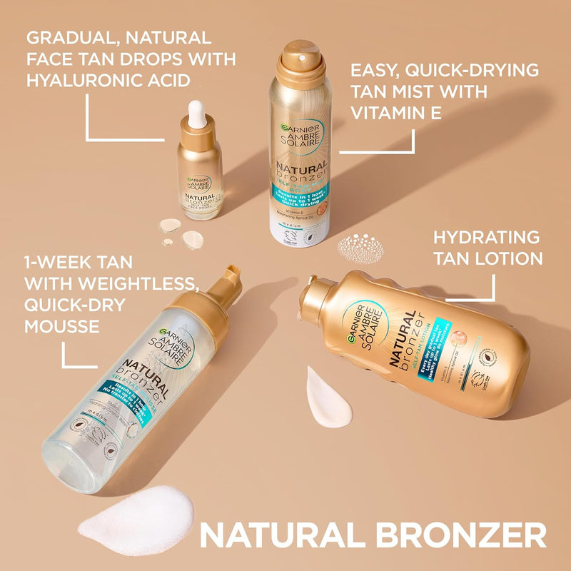 Garnier Ambre Solaire Natural Bronzer Self Tan Drops for Face, with Hyaluronic Acid & Coconut Water, Gradual & Natural Looking Tan, Vegan Formula 30ml Greenwize