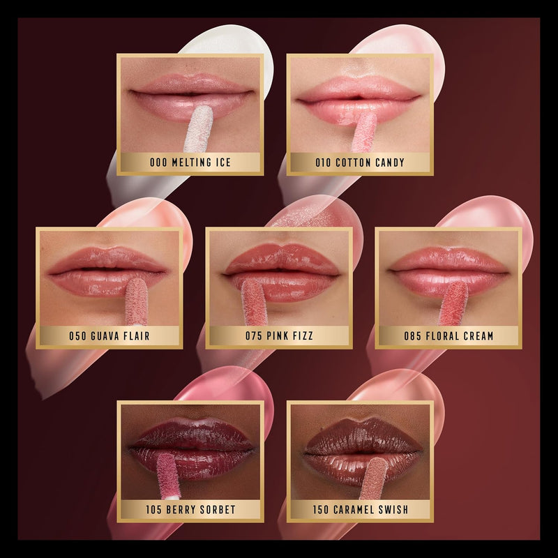 Max Factor 2000 Calorie Lip Glaze Cotton Candy, Full Shine Lip Gloss, Nourishing with Hyaluronic Acid & Squalane, Instant Plump, Non-Sticky, Vanilla-Milk Scent, Fuller Looking Lips Max Factor