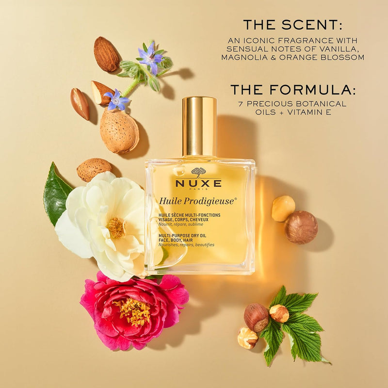 NUXE Huile Prodigieuse Multi-Purpose Dry Oil for Face, Body and Hair, Iconic Dry Oil, Nourishes, Repairs & Enhances Skin & Hair, Multi-Purpose Vegan Formula Greenwize
