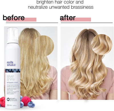 milk_shake | Silver Shine Whipped Cream 200 ml, Specific Anti-Yellow Leave-In Conditioning Foam for Blond or Grey Hair, with Violet Pigment, Made in Italy Greenwize
