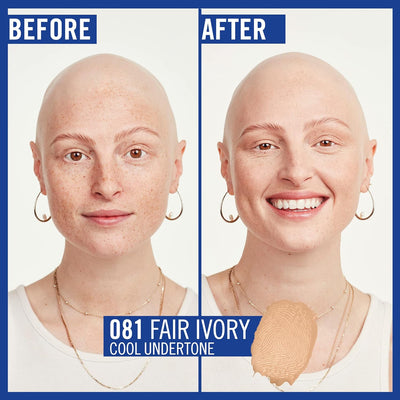 Rimmel Match Perfection Foundation 081 Fair Ivory, Medium Coverage, 24hr Hydration, No Caking or Creasing, Lightweight, Reduces Imperfections, Invisible Coverage, SPF20, Cruelty Free Rimmel