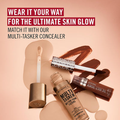Rimmel Multi Tasker Better Than Filters, 004 Light Medium, 3 in 1 Face Primer, Glow Booster and Highlighter, Flawless Finish, Infused with Vitamin C and E, Maxi Soft Applicator, Vegan, 30ml Rimmel
