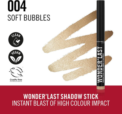Rimmel Wonder'Last Shadow Stick, 004 Soft Bubbles, Easy To Apply, One Swipe Eyeshadow, Lasts All Day, Ultra-Creamy Formula, Buildable, Smudgeproof, Vegan Greenwize