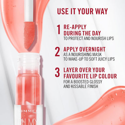 Rimmel Oh My Gloss! Lip Oil 001 Pink Flush, Juicy Shine, Hydrates & Naturally Plumps, Moisture Boost, Vitamin E, Replenishes & Restores the Lips, Coconut Oil, Non-Sticky, Vegan & Cruelty Free Rimmel