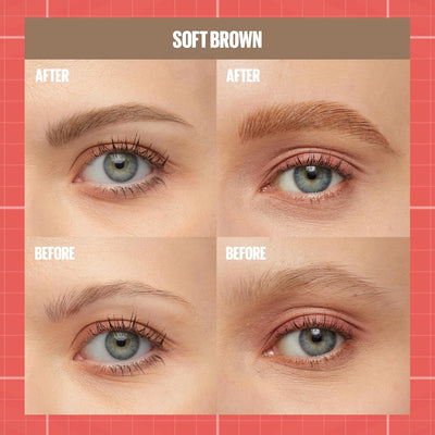 Maybelline New York, Build A Brow: 2 in 1 Brow Pen + Sealing Gel, Real-looking, Fuller Brows, Waterproof, Sweat- & Smudge-resistant, 24H Wear, Vegan Formula, Shade 255: Soft Brown Greenwize