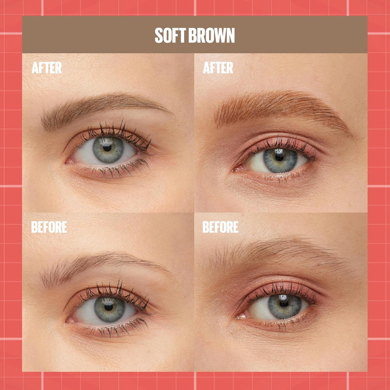 Maybelline New York, Build A Brow: 2 in 1 Brow Pen + Sealing Gel, Real-looking, Fuller Brows, Waterproof, Sweat- & Smudge-resistant, 24H Wear, Vegan Formula, Shade 255: Soft Brown Greenwize