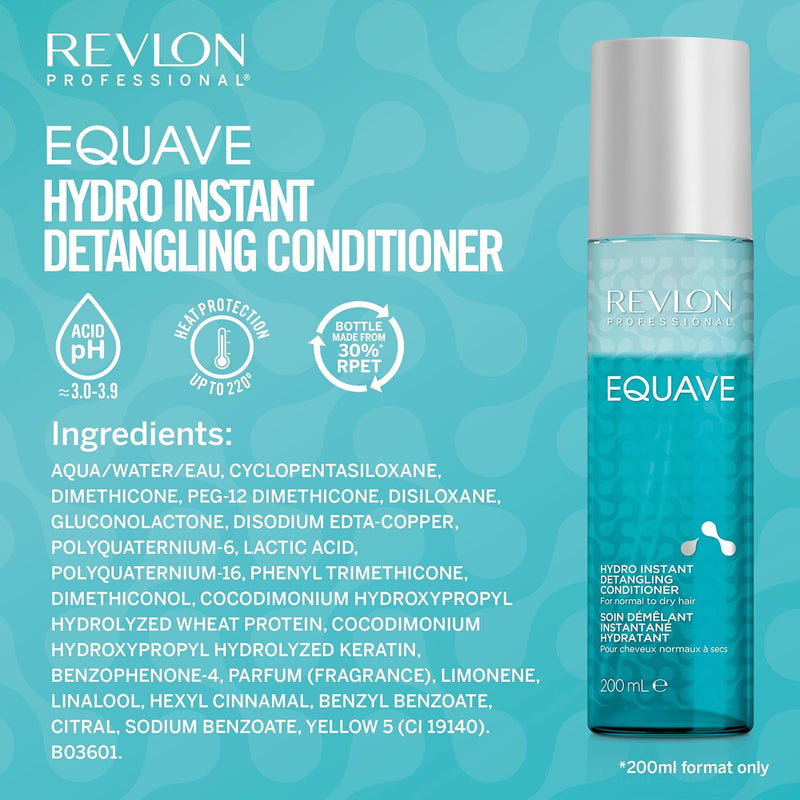 REVLON PROFESSIONAL EQUAVE HYDRO BI-PHASE DETANGLING CONDITIONER FOR NORMAL TO DRY HAIR, Detangling Conditioner, Leave-In Conditioner With Heat Protection, Hair-Smoothing Leave-In Conditioner – 200 ML REVLON PROFESSIONAL