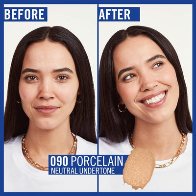 Rimmel Match Perfection Foundation 090 Porcelain, Medium Coverage, 24hr Hydration, No Caking or Creasing, Lightweight, Reduces Imperfections, Invisible Coverage, SPF20, Cruelty Free Greenwize