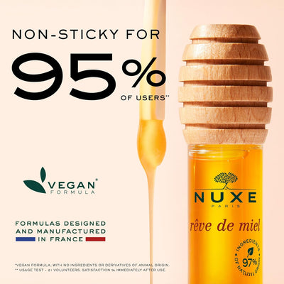 NUXE Rêve de Miel Honey Lip Care, Clear Lip Treatment, Beautifies with a Natural Finish, Non-Sticky Texture, With Soothing Honey, Vegan Formula Greenwize